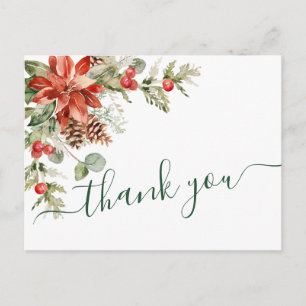 Elegant Poinsettia Wedding Watercolor Thank You Postcard