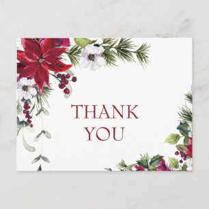 Elegant Poinsettia Wedding Watercolor Thank You Postcard