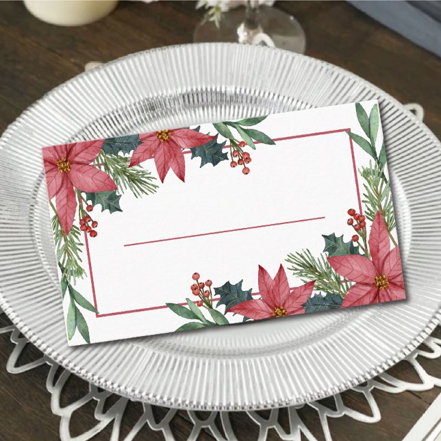 Elegant Poinsettia Winter Red Christmas Wedding Place Card (Creator Uploaded)