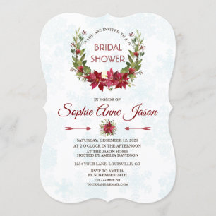 Elegant Poinsettia Winter Wreath Bridal Shower Invitation
