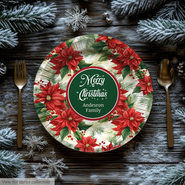 Elegant Poinsettia Wreath Christmas Party Plates  (Elegant Poinsettia Wreath Christmas Party Plates )