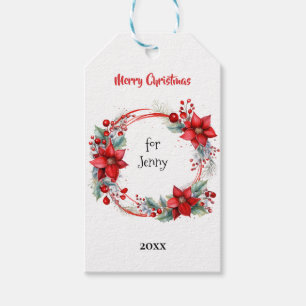 Elegant Poinsettia Wreath Personalised Gift Tags