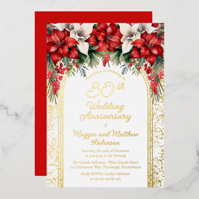 Elegant Poinsettias 30th Wedding Anniversary (Front/Back)