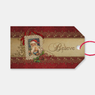 Elegant Poinsettias and Gold Swirls Gift Tags