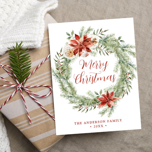 Elegant Poinsettias and Greenery Non-Photo Holiday Postcard (Creator Uploaded)