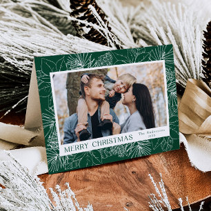 Elegant Poinsettias and Pine Cones Green 2 Photo Holiday Card