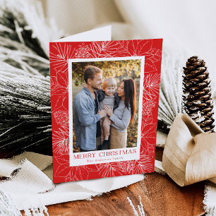 Elegant Poinsettias and Pinecones 2 Photo Holiday Card