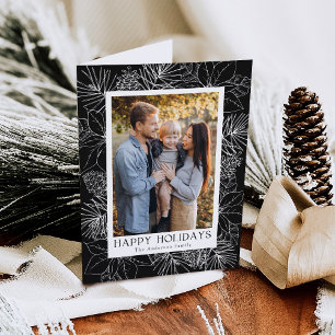 Elegant Poinsettias and Pinecones Charcoal 2 Photo Holiday Card