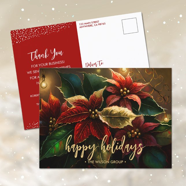 Elegant Poinsettias Business Holiday Thank You Postcard (Creator Uploaded)