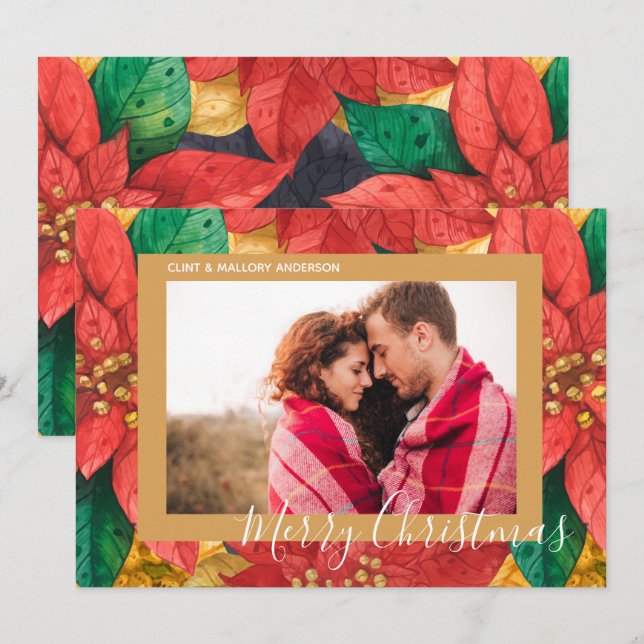 Elegant Poinsettias Christmas Photo Holiday Card (Front/Back)