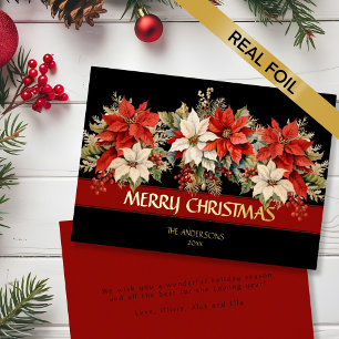 Elegant Poinsettias Merry Christmas  Foil Holiday Card