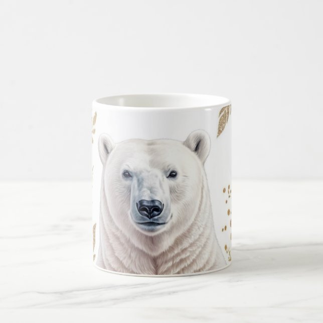 Elegant Polar Bear with Floral Accents Coffee Mug (Center)