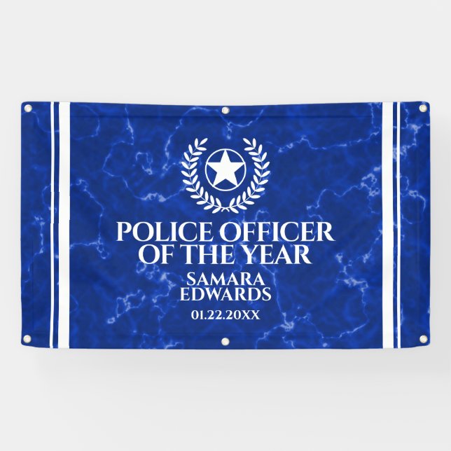Elegant Police Officer of the Year Blue Marble Banner (Horizontal)