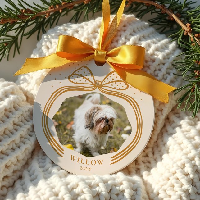 Elegant Polka Dot Christmas Bow Photo Keepsake Ceramic Ornament (Elegant Polka Dot Christmas Bow Photo Keepsake Ceramic Ornament)