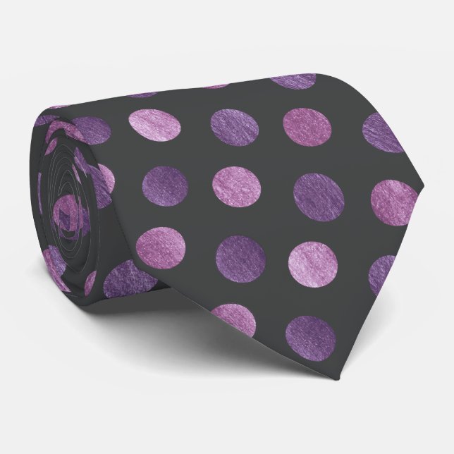 Elegant Polka Dot Lavender & Charcoal Grey Custom Tie (Rolled)