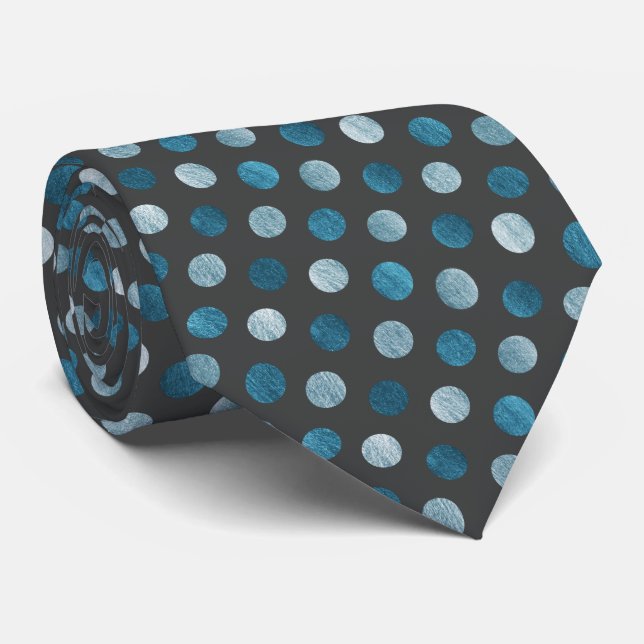  Elegant Polka Dot Personalised Blue Charcoal Grey Tie (Rolled)