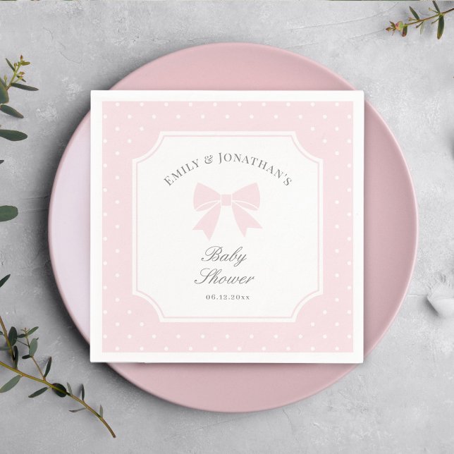 Elegant Polka Dots Baby Pink Bow Baby Girl Shower Napkin (Creator Uploaded)