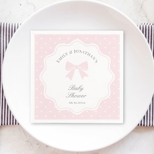 Elegant Polka Dots Baby Pink Bow Baby Girl Shower Napkin