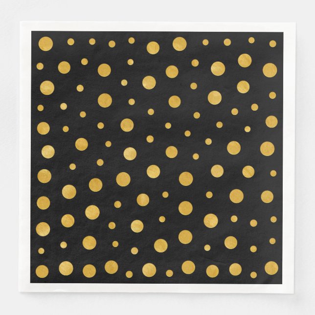 Elegant polka dots - Black Gold Napkin (Front)