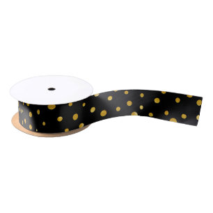 Elegant polka dots - Black Gold Satin Ribbon
