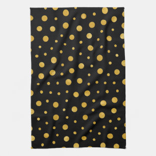 Elegant polka dots - Black Gold Tea Towel