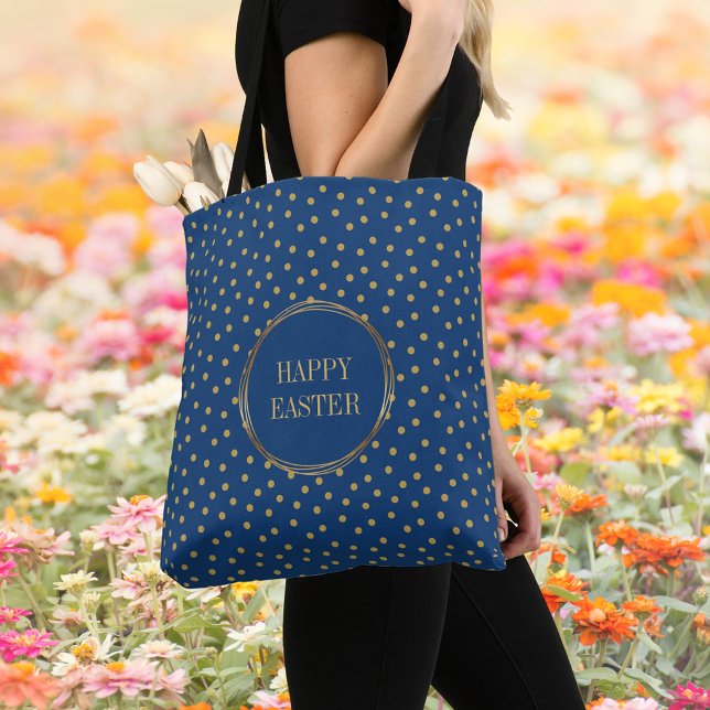 Elegant Polka Dots Christian Happy Easter Egg Hunt Tote Bag (Elegant Blue Gold Polka Dots Christian Catholic Happy Easter Egg Hunt Tote Bag)
