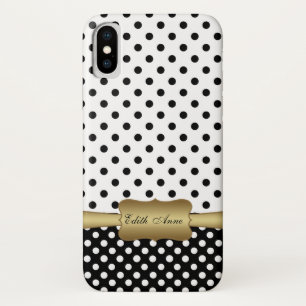 Elegant Polka Dots Gold Custom Monogram  iPhone X Case