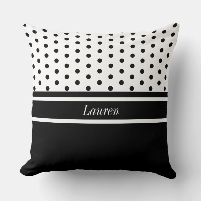 Elegant Polka Dots on Black and White Cushion (Front)