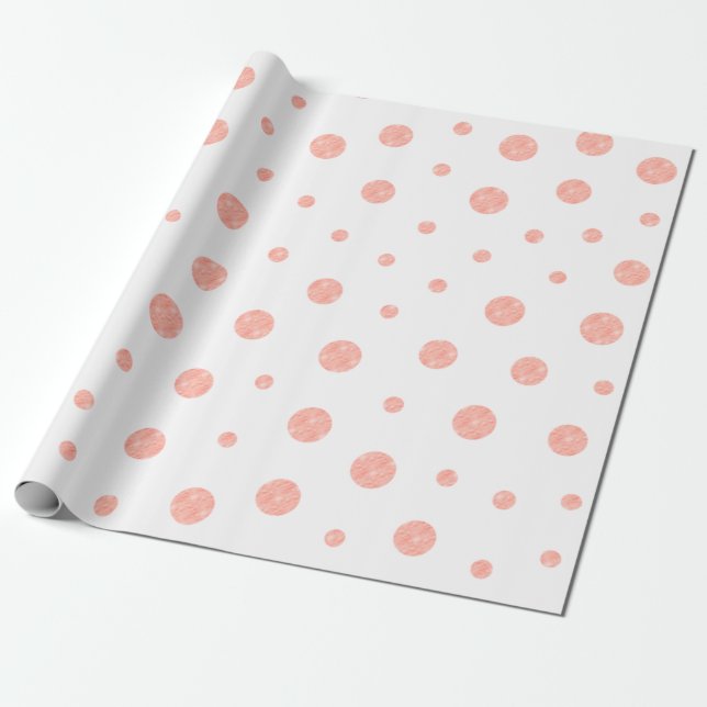 Elegant polka dots - Soft Pink Gold White Wrapping Paper (Unrolled)