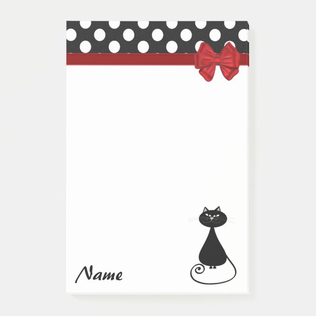 Elegant polka dots whimsical funny cat monogram post-it notes (Front)