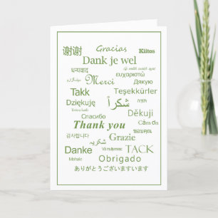 Elegant Polyglot "Thank You" Expression, Green Thank You Card
