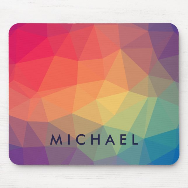 Elegant polygonal triangle coloured add your name mouse pad (Front)