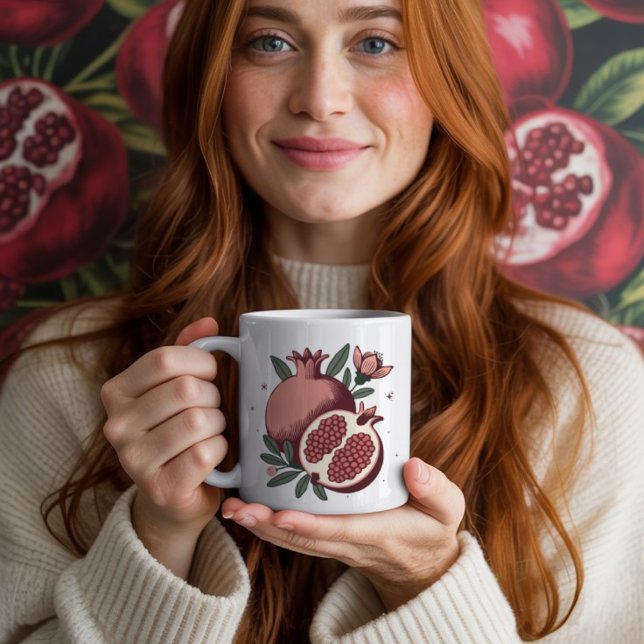 elegant pomegranate fruit with botanical flower coffee mug (Creator Uploaded)