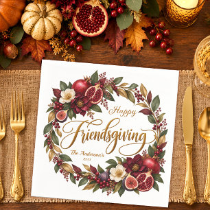 Elegant Pomegranate Heirloom Friendsgiving Wreath Napkin