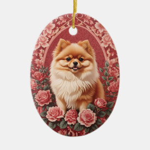 Elegant Pomeranian Dog William Morris Inspired Ceramic Ornament