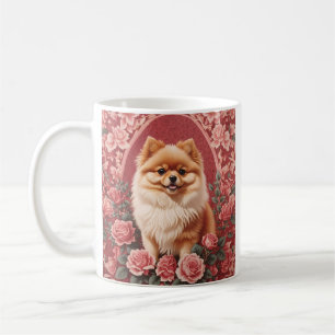 Elegant Pomeranian Dog William Morris Inspired  Coffee Mug