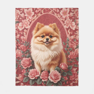 Elegant Pomeranian Dog William Morris Inspired  Fleece Blanket