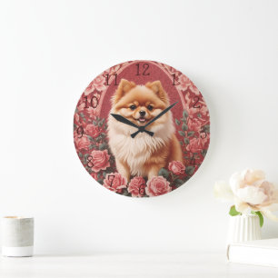 Elegant Pomeranian Dog William Morris Inspired  Large Clock