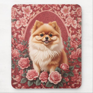 Elegant Pomeranian Dog William Morris Inspired Mouse Pad
