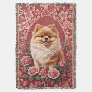 Elegant Pomeranian Dog William Morris Inspired  Throw Blanket