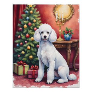 Elegant Poodle Beside Christmas Tree Holiday Dog Poster