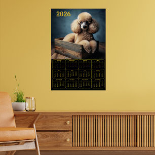 Elegant Poodle in Wooden Crate – 2026 Classic Dog Poster