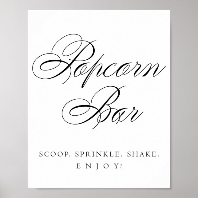 Elegant Popcorn Bar Black Calligraphy | Chic Table Poster (Front)
