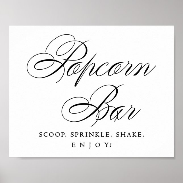 Elegant Popcorn Bar Black Script | Treat Table Poster (Front)