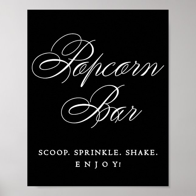 Elegant Popcorn Bar White Calligraphy | Chic Table Poster (Front)