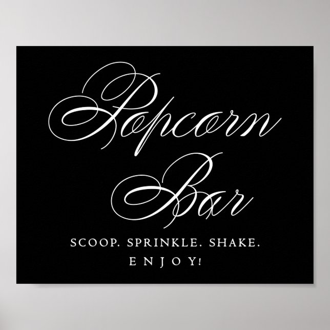 Elegant Popcorn Bar White Script | Treat Table Poster (Front)