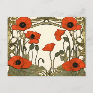 Elegant  Poppies Art Nouveau Postcard