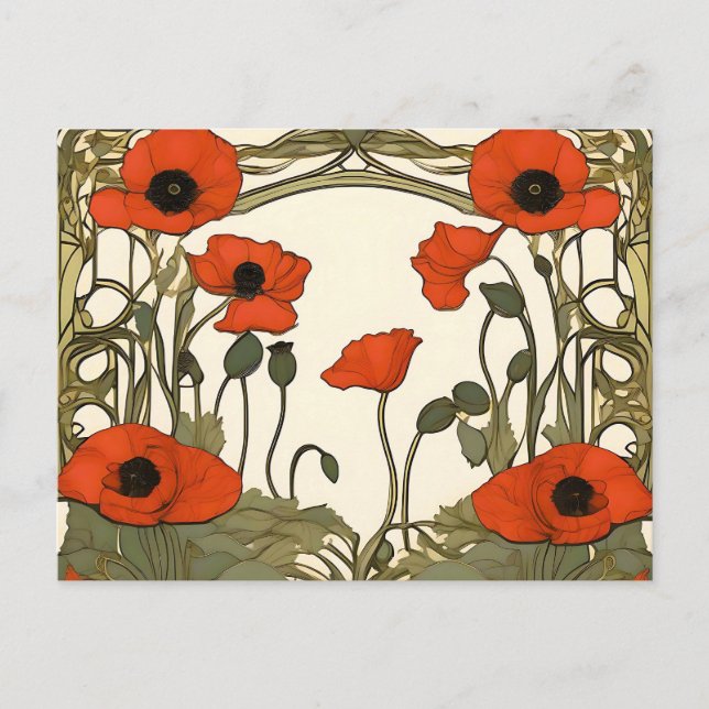 Elegant  Poppies Art Nouveau Postcard (Front)