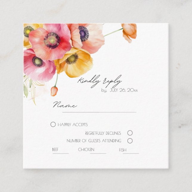 Elegant Poppies Floral  Wedding RSVP Card (Front)