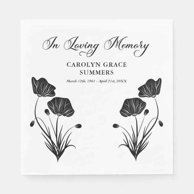 Elegant Poppies In Loving Memory Funeral Napkin (Front)